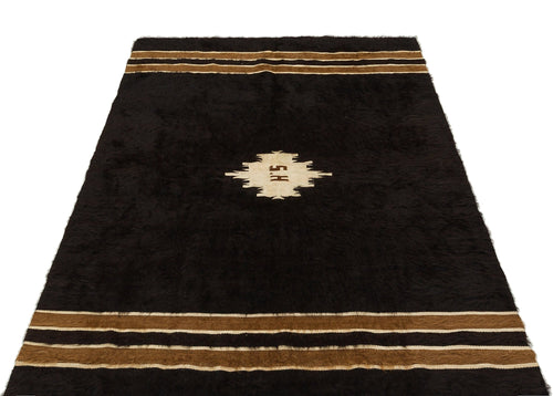 Girit Black Geometric Wool Handmade Area Rug 3'11" x 5'11"
