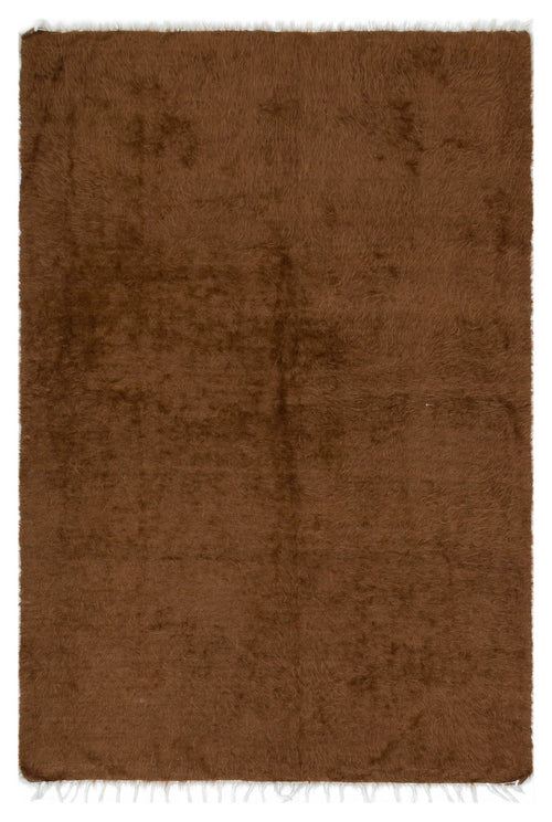 Girit Brown Geometric Wool Handmade Area Rug 4'2" x 6'3"