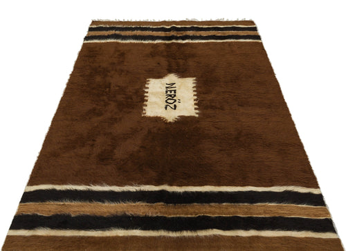 Girit Brown Geometric Wool Handmade Area Rug 4'4" x 6'9"