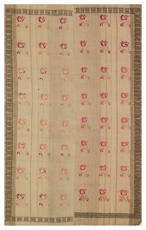 Girit Brown Geometric Wool Handmade Area Rug 5'2" x 8'3"