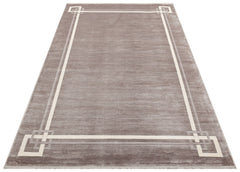 Machine Made Area Rug - Grey Frame Rug | Art Deco Carpet, Soft Texture, Easy To Clean