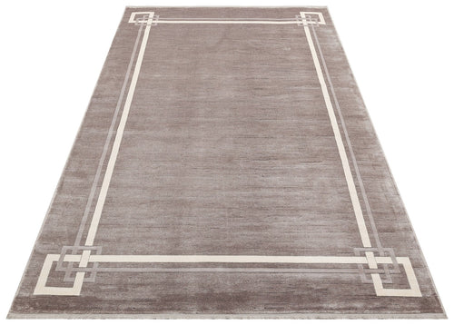 Machine Made Area Rug - Grey Frame Rug | Art Deco Carpet, Soft Texture, Easy To Clean
