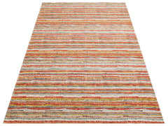 Cotton Kilim Carpet - Durable Orange Striped Woven Flatweave Rug With Soft Texture