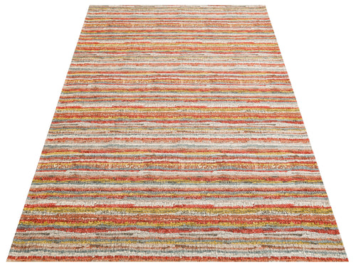 Cotton Kilim Carpet - Durable Orange Striped Woven Flatweave Rug With Soft Texture