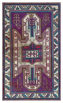 Kavala Purple Classic Wool Handmade Area Rug 4'1" x 6'7"