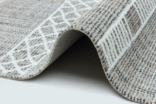 Machine Made Area Rug - Brown Geometric Cotton Yarn Carpet for Living Room