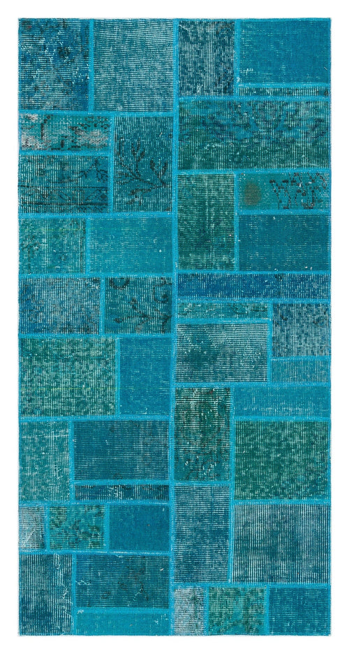 Iskece Turquoise Vintage Wool Handmade Area Rug 2'7" x 5'1"