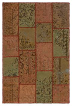 Iskece 33848 Brown Patchwork Wool Handmade Area Rug 3'11" x 6'0"