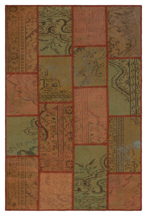 Iskece 33848 Brown Patchwork Wool Handmade Area Rug 3'11" x 6'0"