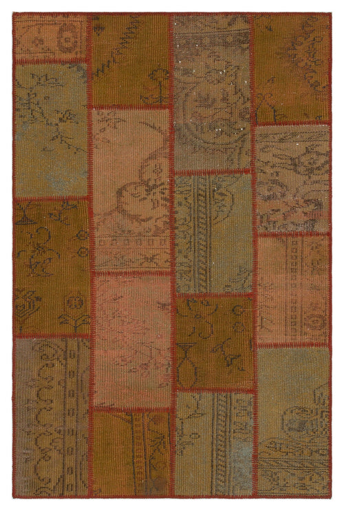 Iskece 33853 Brown Patchwork Wool Handmade Area Rug 3'11" x 5'11"