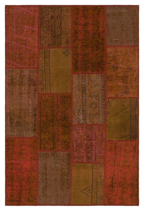 Iskece Orange Vintage Wool Handmade Area Rug 3'11" x 5'10"