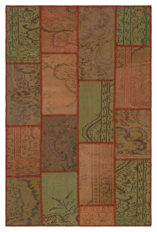 Iskece 33863 Brown Patchwork Wool Handmade Area Rug 3'11" x 5'11"