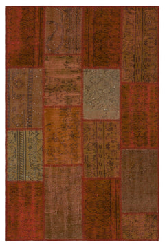 Iskece 33864 Brown Patchwork Wool Handmade Area Rug 3'11" x 6'0"