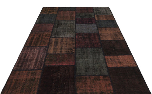 Iskece 33866 Burgundy Patchwork Wool Handmade Area Rug 5'3" x 7'7"