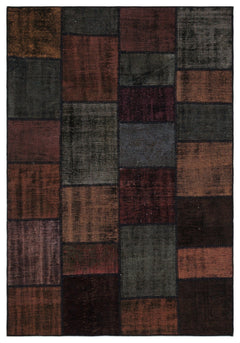 Iskece 33866 Burgundy Patchwork Wool Handmade Area Rug 5'3" x 7'7"