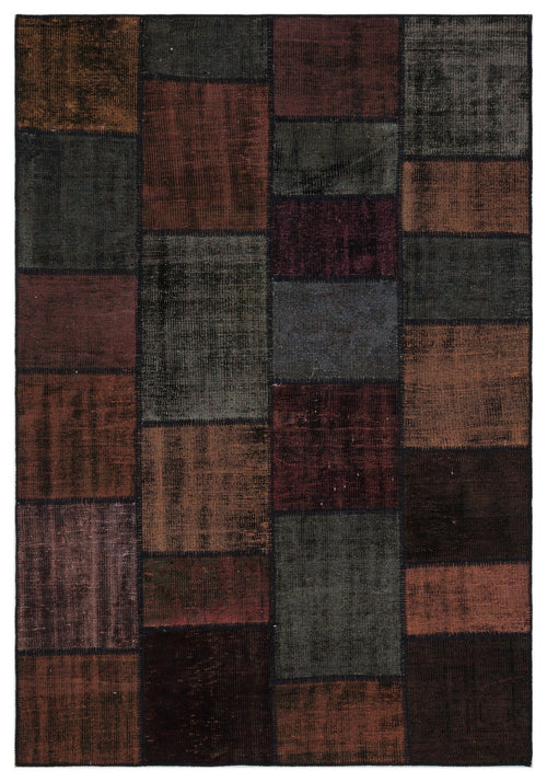 Iskece 33866 Burgundy Patchwork Wool Handmade Area Rug 5'3" x 7'7"