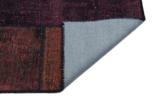 Iskece 33869 Burgundy Patchwork Wool Handmade Area Rug 5'3" x 7'7"