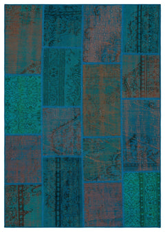 Iskece 33871 Turquoise Patchwork Wool Handmade Area Rug 5'3" x 7'7"