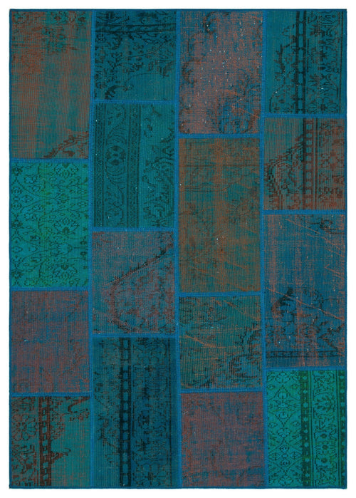 Iskece 33871 Turquoise Patchwork Wool Handmade Area Rug 5'3" x 7'7"
