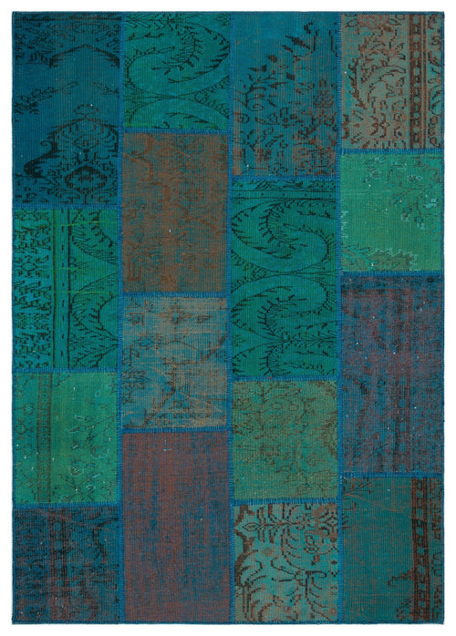 Iskece 33872 Turquoise Patchwork Wool Handmade Area Rug 5'3" x 7'7"