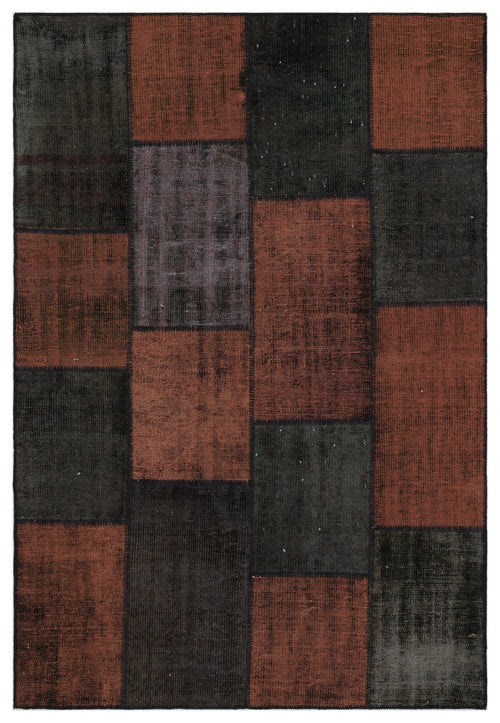 Iskece 33873 Black Patchwork Wool Handmade Area Rug 5'3" x 7'7"