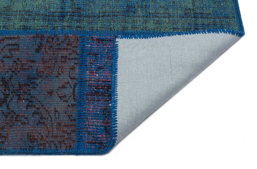 Iskece Purple 33874 Patchwork Wool Handmade Area Rug 5'3" x 7'7"