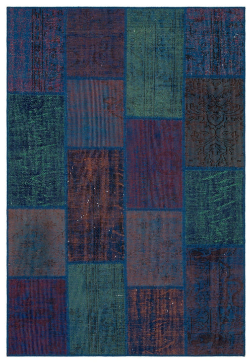 Iskece Purple 33874 Patchwork Wool Handmade Area Rug 5'3" x 7'7"