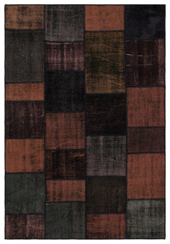 Iskece 33876 Brown Patchwork Wool Handmade Area Rug 5'3" x 7'7"