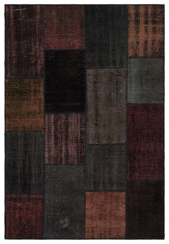 Iskece 33879 Burgundy Patchwork Wool Handmade Area Rug 5'3" x 7'7"
