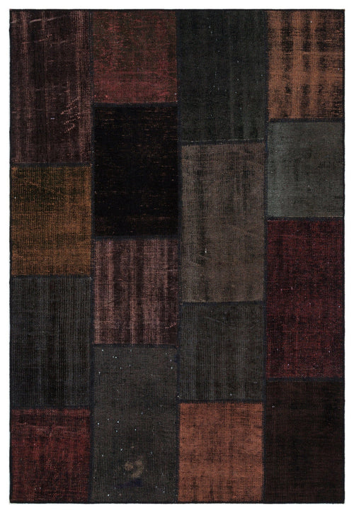 Iskece 33879 Burgundy Patchwork Wool Handmade Area Rug 5'3" x 7'7"