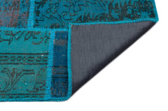 Iskece 33882 Turquoise Patchwork Wool Handmade Area Rug 5'3" x 7'7"