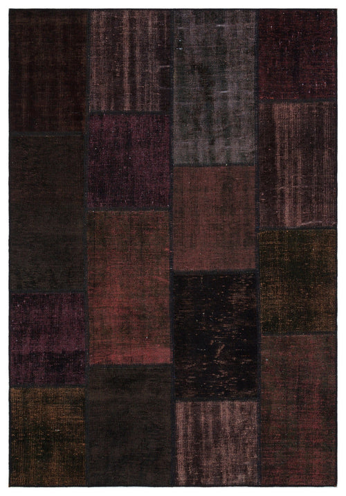 Iskece 33884 Burgundy Patchwork Wool Handmade Area Rug 5'3" x 7'7"