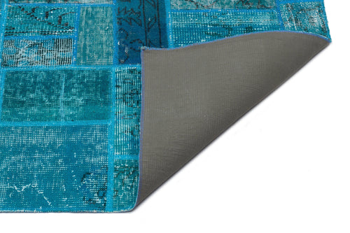 Iskece 33887 Turquoise Patchwork Wool Handmade Area Rug 5'3" x 7'7"