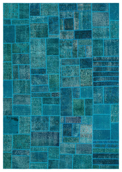 Iskece 33887 Turquoise Patchwork Wool Handmade Area Rug 5'3" x 7'7"