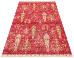 Handmade Viscose Rug – Modern Red Area Rug With Floral Pattern, Soft Texture