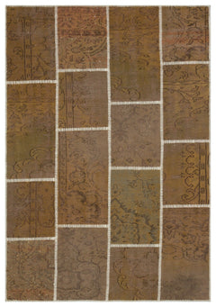 Iskece 33895 Brown Patchwork Wool Handmade Area Rug 5'3" x 7'7"