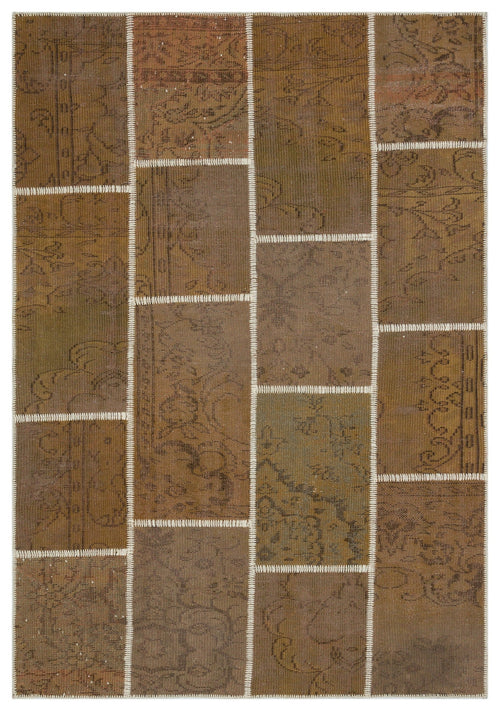 Iskece 33895 Brown Patchwork Wool Handmade Area Rug 5'3" x 7'7"