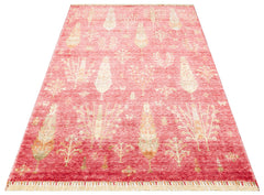 Handmade Viscose Rug – Modern Red Area Rug With Floral Pattern, Soft Texture