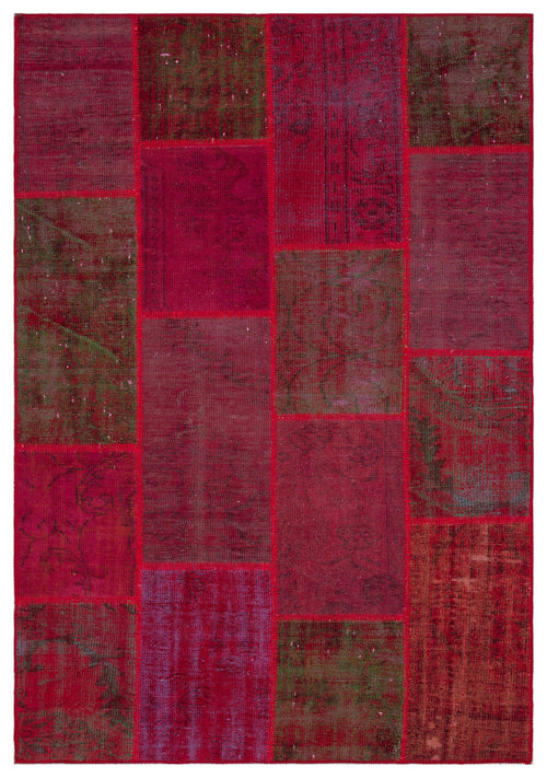 Iskece 33912 Red Patchwork Wool Handmade Area Rug 5'3" x 7'7"