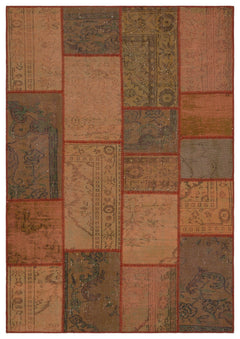 Iskece 33913 Brown Patchwork Wool Handmade Area Rug 5'3" x 7'7"