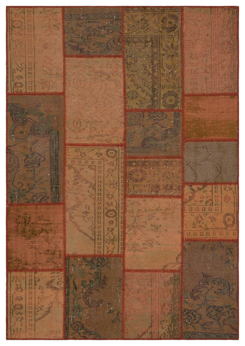 Iskece 33913 Brown Patchwork Wool Handmade Area Rug 5'3" x 7'7"