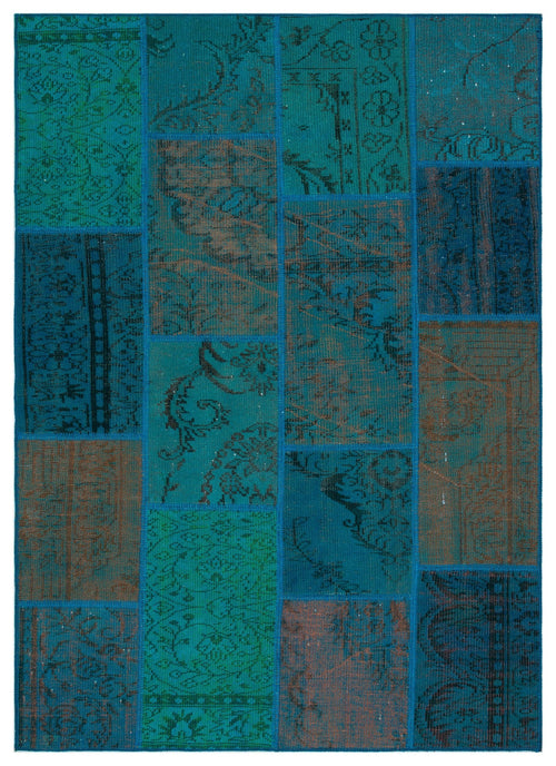 Iskece 33915 Turquoise Patchwork Wool Handmade Area Rug 5'3" x 7'7"