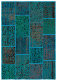 Iskece 33917 Turquoise Patchwork Wool Handmade Area Rug 5'3" x 7'7"