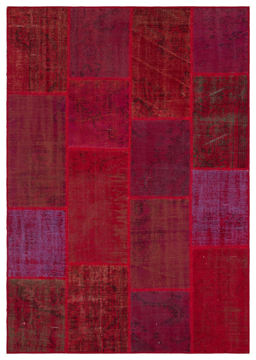 Iskece 33919 Red Patchwork Wool Handmade Area Rug 5'3" x 7'7"