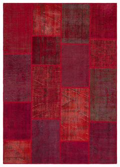 Iskece 33925 Red Patchwork Wool Handmade Area Rug 5'3" x 7'7"