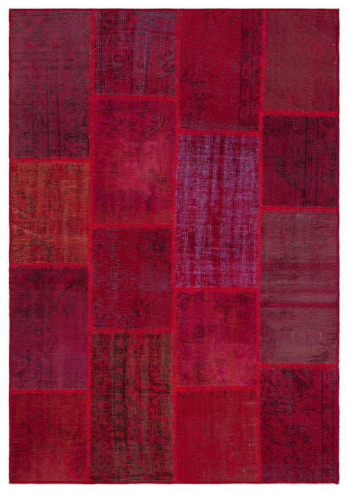 Iskece 33926 Red Patchwork Wool Handmade Area Rug 5'3" x 7'7"
