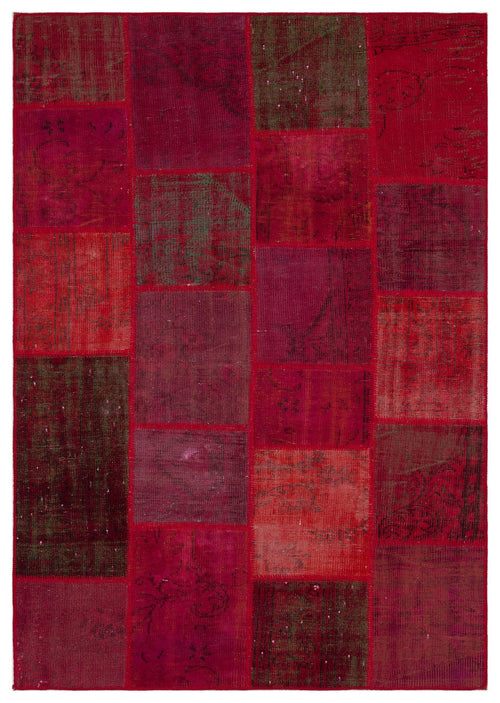 Iskece 33927 Red Patchwork Wool Handmade Area Rug 5'3" x 7'7"