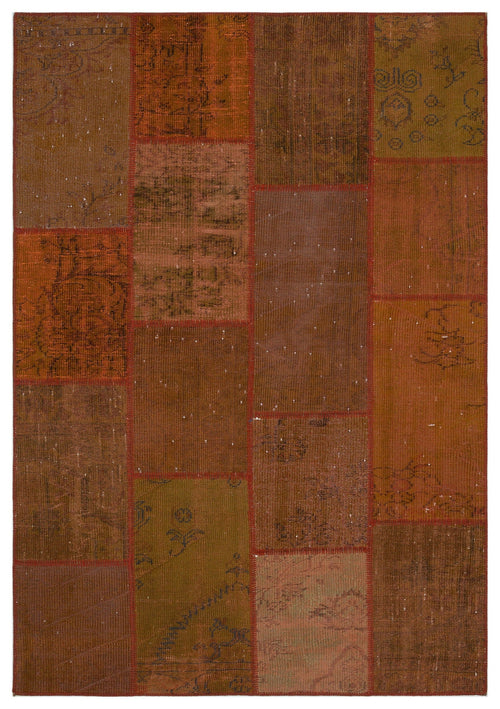 Iskece 33939 Brown Patchwork Wool Handmade Area Rug 5'3" x 7'7"