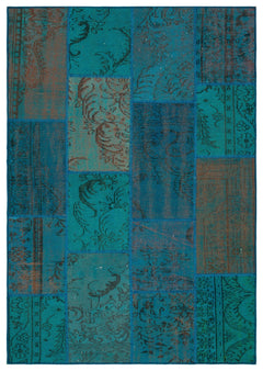 Iskece 33940 Turquoise Patchwork Wool Handmade Area Rug 5'3" x 7'7"