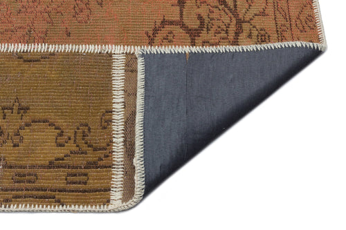 Iskece 33941 Brown Patchwork Wool Handmade Area Rug 5'3" x 7'7"